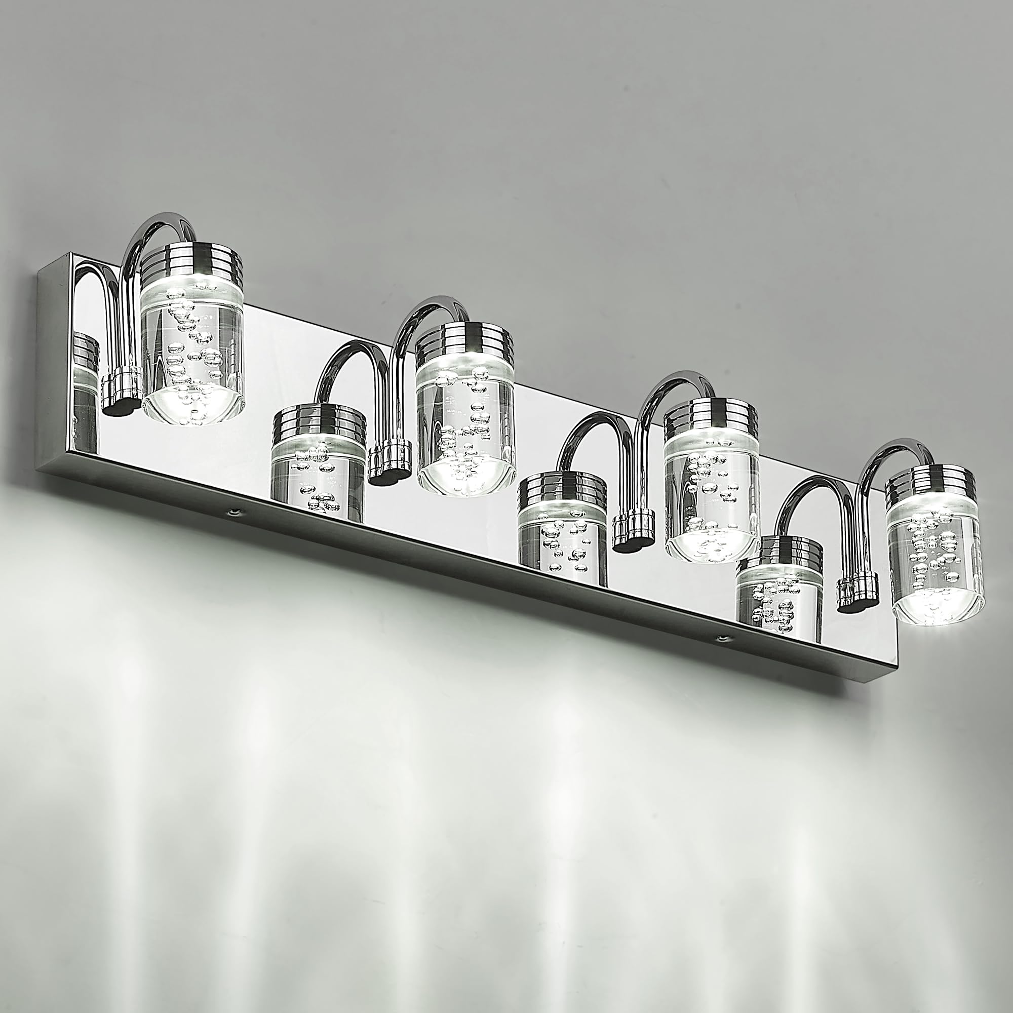 LMS LED Chrome Vanity Light, Farmhouse Bathroom Wall 4-Light Fixtures Over Mirror, 16W 3000/4000/5000K 3CCT, Bathroom, Powder Room, LMS-194