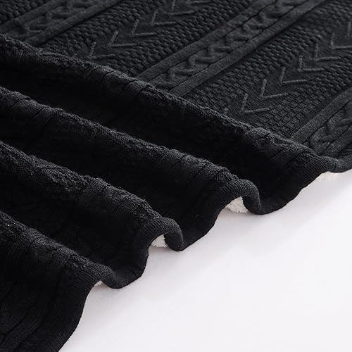 Miniatura 8 de Longhui bedding Manta de punto trenzado acrílico negro de 50 x 63 pulgadas, gruesa, suave, grande, acogedora manta de forro polar de punto para