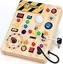 Busy Board with LED Light Switches, Montessori Toys for 1 2 3 Years Old, Toddlers Wooden Toy Sensory Activity Board, Travel Toys for 1+ Year Old Boy & Girl Birthday Gift