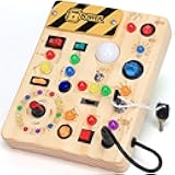 Busy Board with LED Light Switches, Montessori Toys for 1 2 3 Years Old, Toddlers Wooden Toy Sensory Activity Board, Travel Toys for 1+ Year Old Boy & Girl Birthday Gift