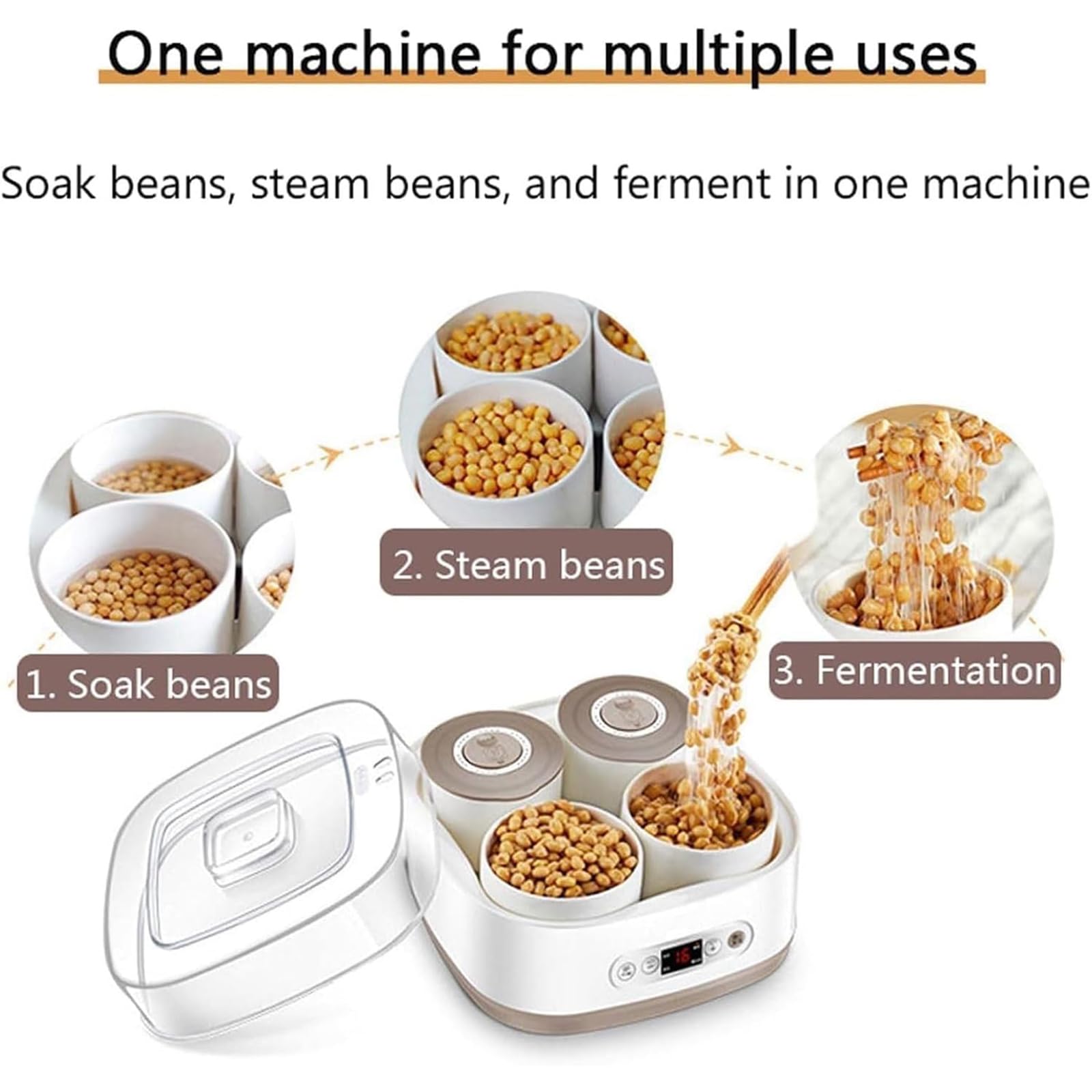 Elektryczna maszyna do fermentacji jogurtów Natto, automatyczna maszyna do jogurtu o pojemności 2 l z 4 ceramicznymi pojemnikami, inteligentna stała temperatura 40°C do produkcji jogurtu