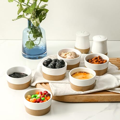 Miniatura 6 de Hasense Ramequines de cerámica, 4 onzas de crema Brulee Ramekins aptos para horno, pequeños ramequines juego de 6, mini platos de soufflé para
