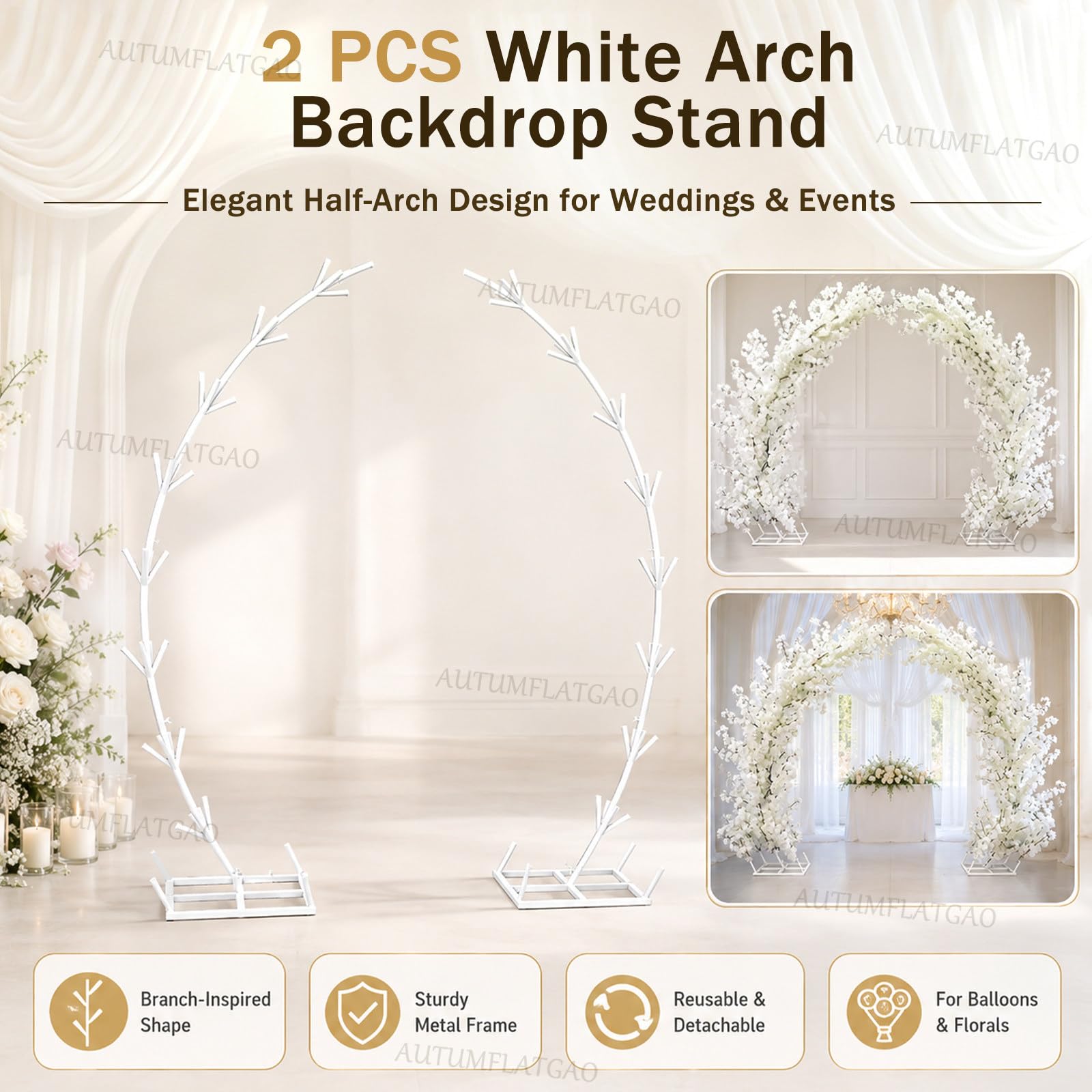 Deko Bogen Mit Ständer 2er Set, 2,2 M Weißer Metall-Traubogen Hochzeit, Hochzeitsbogen Als Hintergrundständer Für Trauung, Fotobox, Party, Empfang Und Gartendeko
