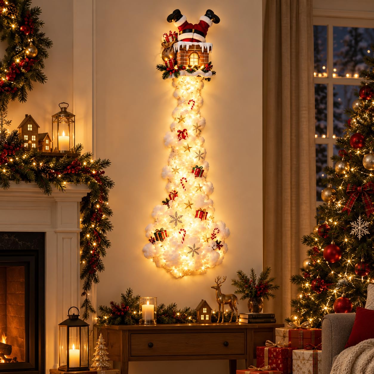 Christmas Ornaments, Christmas Magic Trail Wall Light Led Cascading Sparkling Snow Rustic with Snowman Santa Reindeer Lights Indoor Outdoor Doors Walls Mantel Decor Xmas Decorations