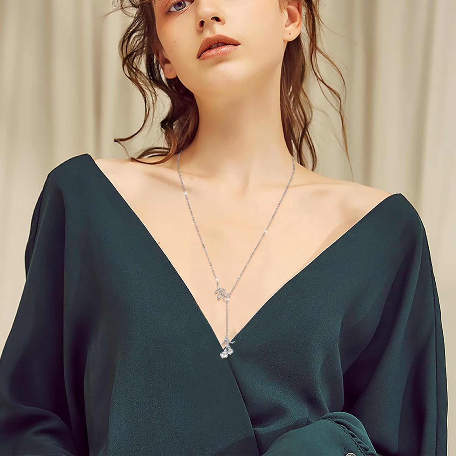 Long Necklace Sterling Silver Larait Bar Y Lariat Long Chain Drop Adjustable Necklace Gift for Her, 30" - Image 2