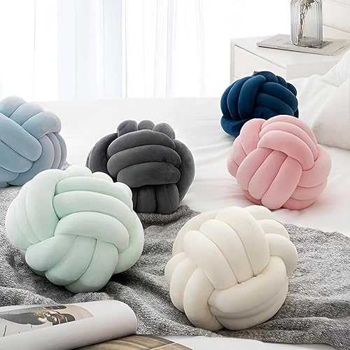 Miniatura 5 de 7UYUU Bola de almohada de nudo suave, almohada decorativa de nudo de felpa corta, almohada grande y redonda de terciopelo para sofá, cojín anudado