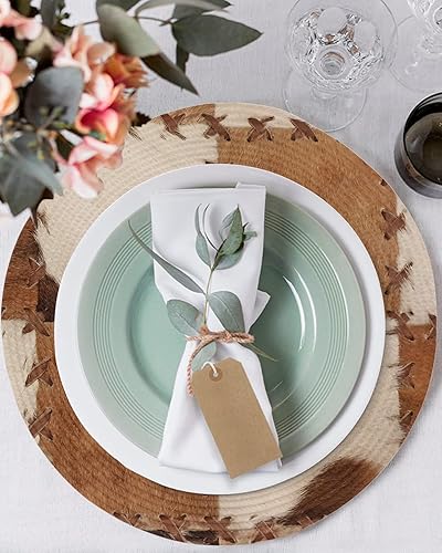 Miniatura 3 de Juego de 2 manteles individuales redondos de piel de vaca, lavables, tejidos, con estampado de piel de vaca, piel de animal de granja, círculos