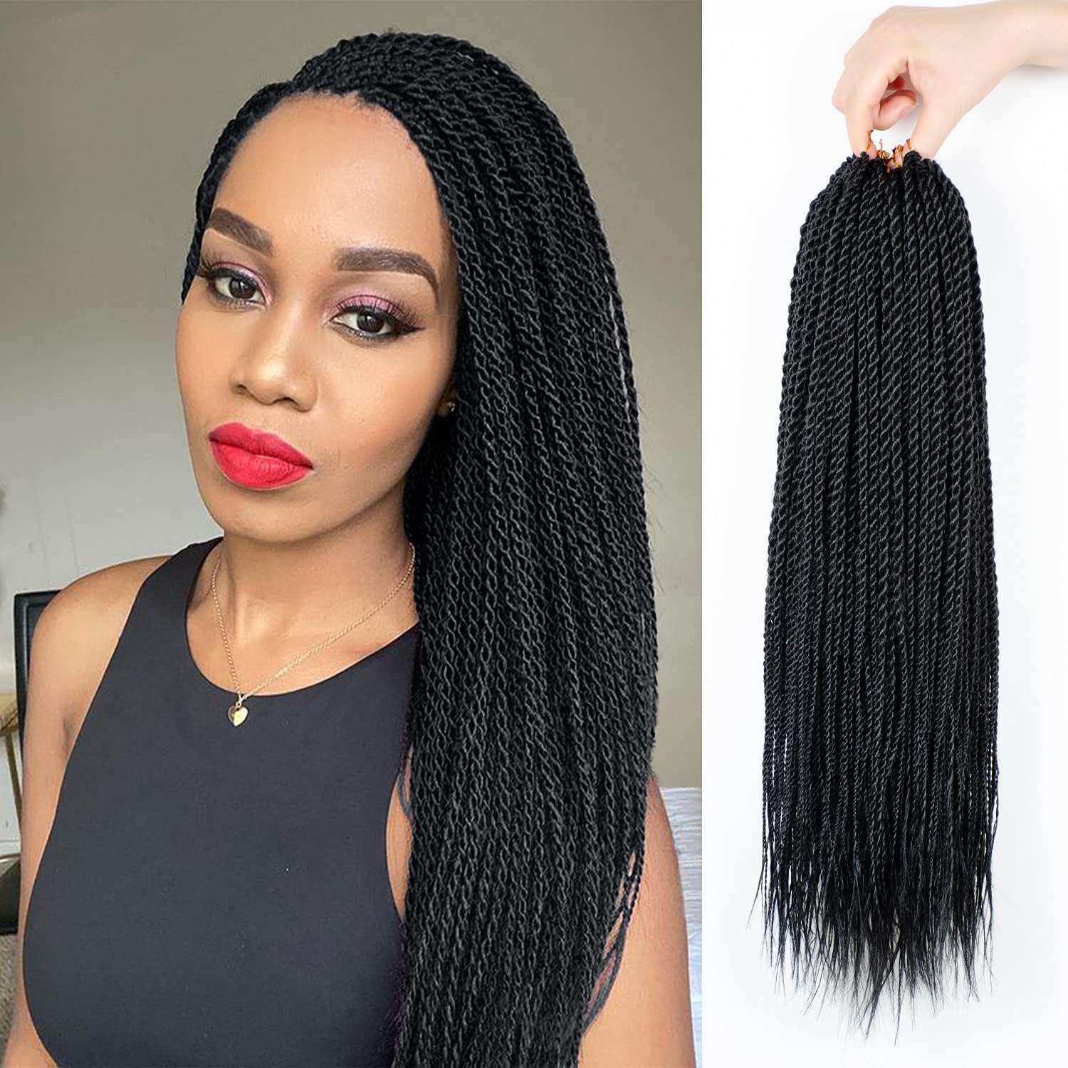 NAYOO Senegalese Twist Crochet Hair For Black Women - 8 Packs 35 Strands/Pack Small Twist Crochet Braids Hair Hot Water Setting, Crochet Braiding Hair Straight Ends(18 Inch, 1B)