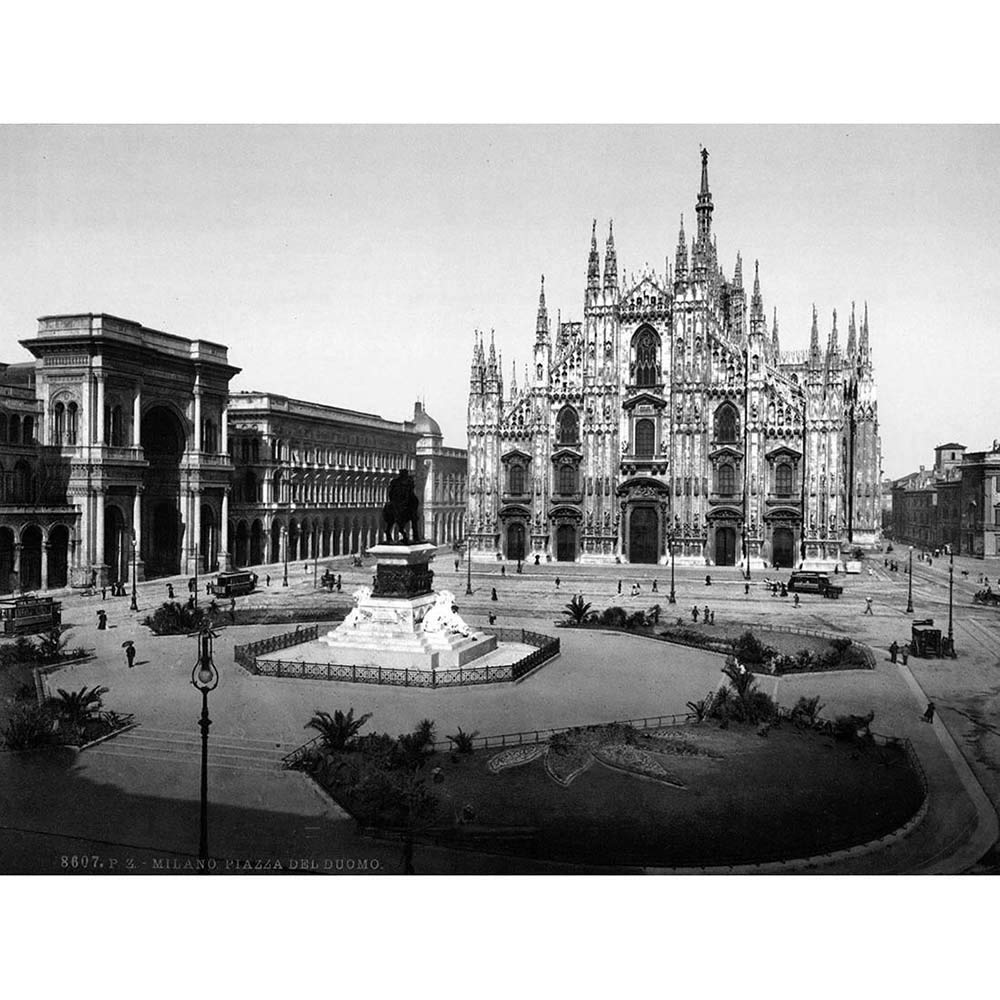 Wee Blue Coo Piazza Del Duomo Cathedral Square Milan Italy 1895 Old BW Art Print Poster Wall Decor 12X16 Inch