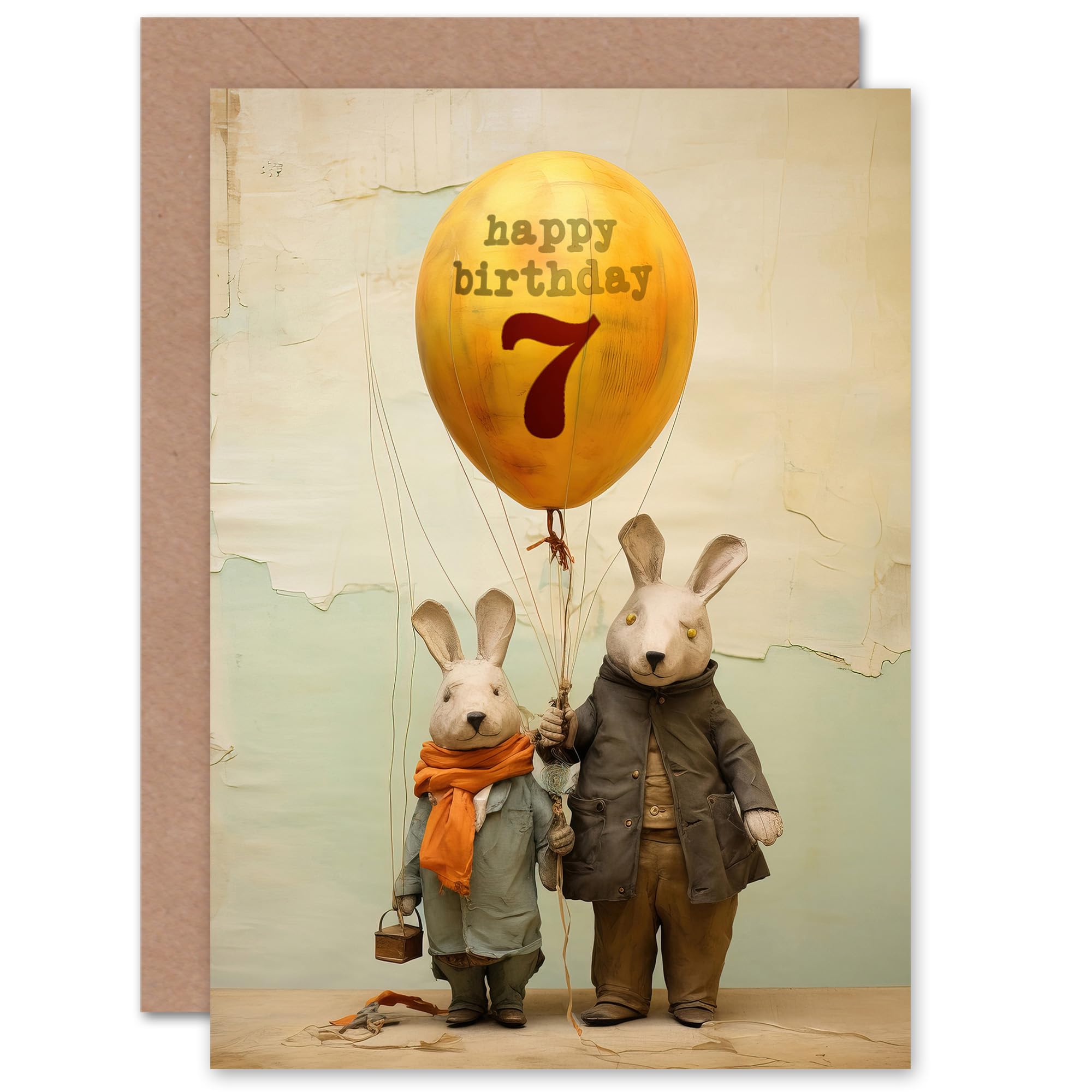 Artery8 Kids Birthday Age 7 Cute Bunny Rabbits Balloon For Child Son Daughter Blank Inside Greeting Card