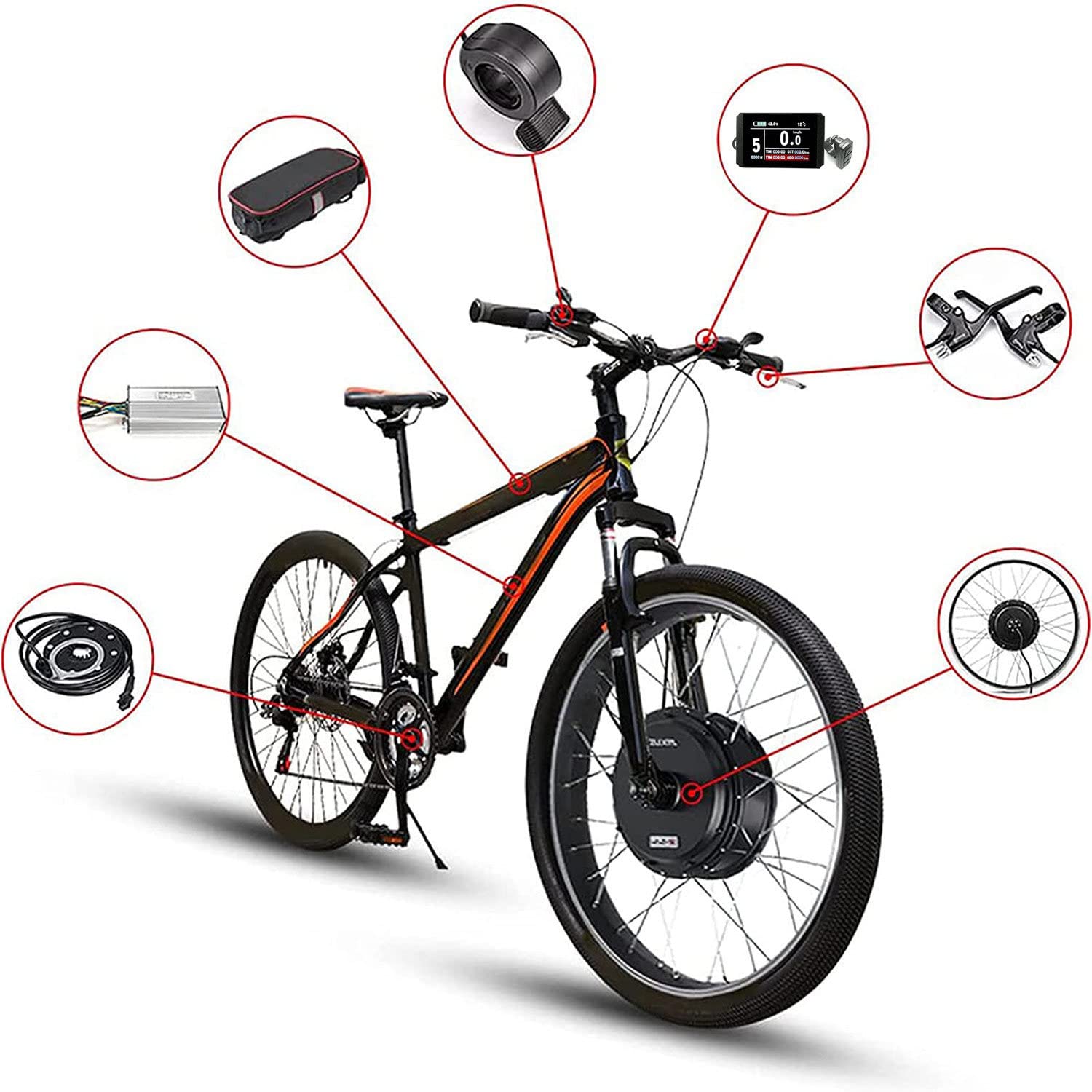 Zestaw do konwersji roweru elektrycznego na przednie koło z wyświetlaczem LCD 20, 24, 26, 27,5, 28, 29, 700c calowy Zestaw do konwersji roweru elektrycznego 48V/500W-20inch