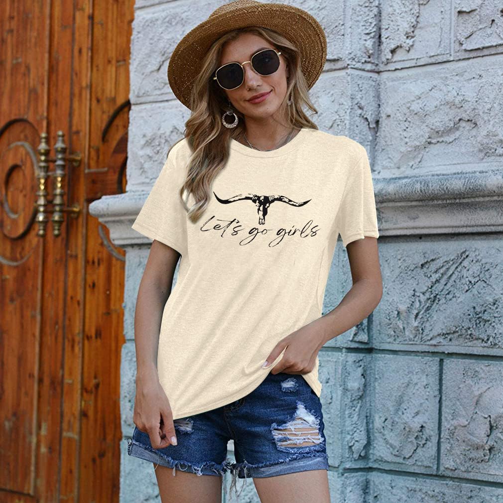 Let's Go Girl Shirt Women Western Bleached T-Shirt Retro Country Music Tee Shirt Cowgirls Shirts Short Sleeve Tops - Image 5