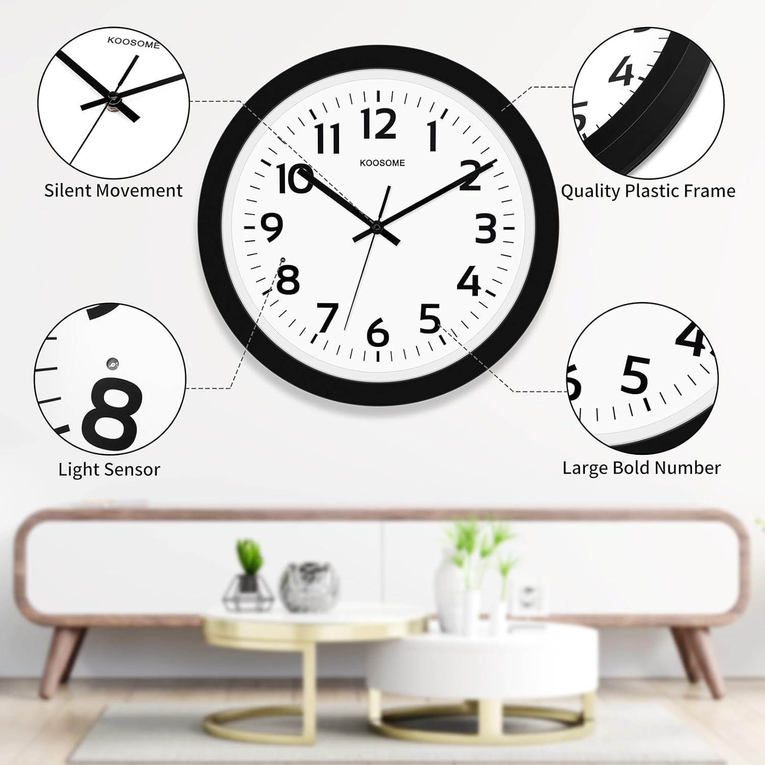 Glow in The Dark Wall Clock for Bedroom, 13 Inch Night Light Wall Clocks Battery Operated Silent Non Ticking Wall Clock with Night Light, Modern Wall Clocks for Living Room, Easy to Read