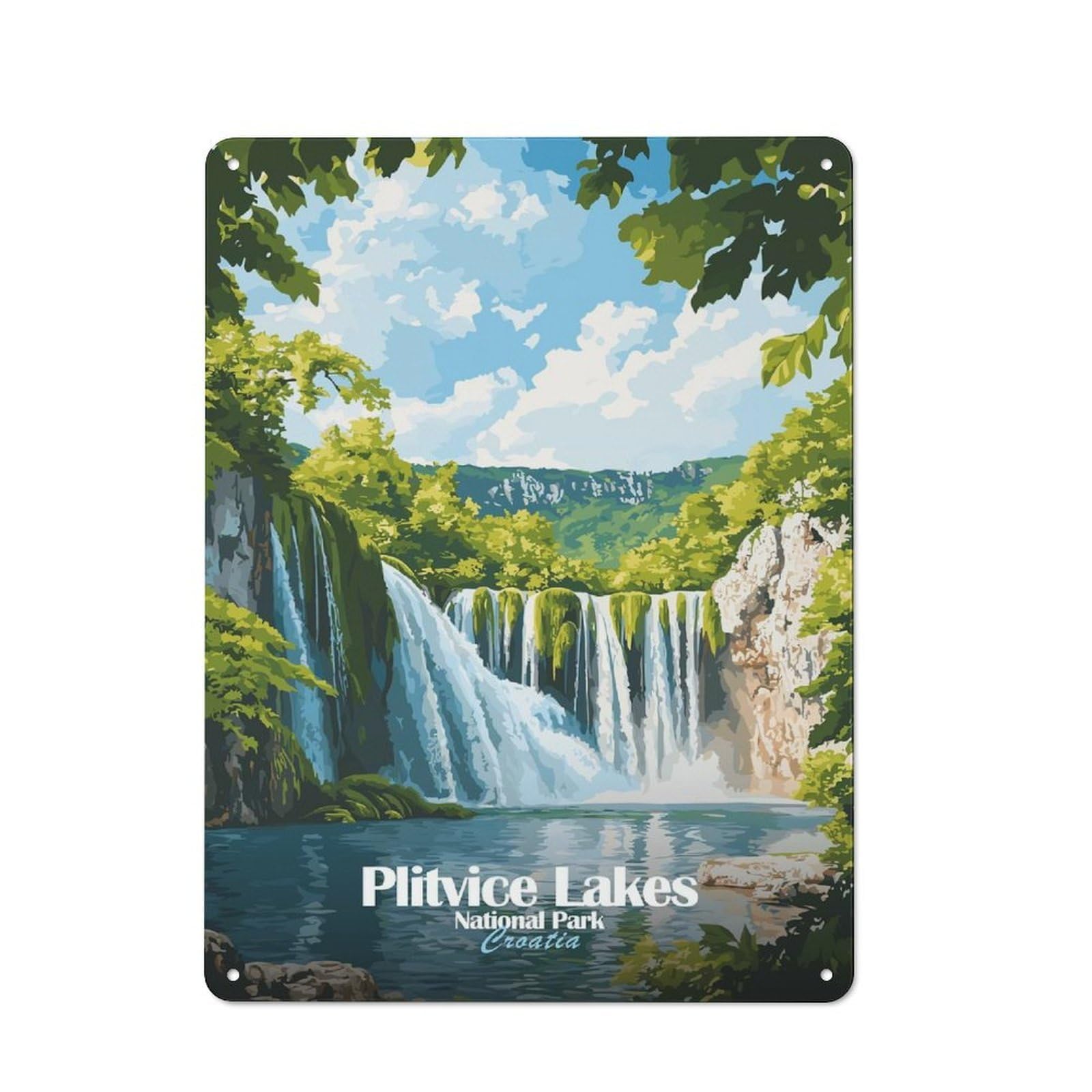 Junmoney Style-16 Tin Wall Plaque 40X30cm With Plitvice Lakes National Park For Man Cave Or Games Room, For Vintage Wall Decor Fans, For Themed Room Decoration