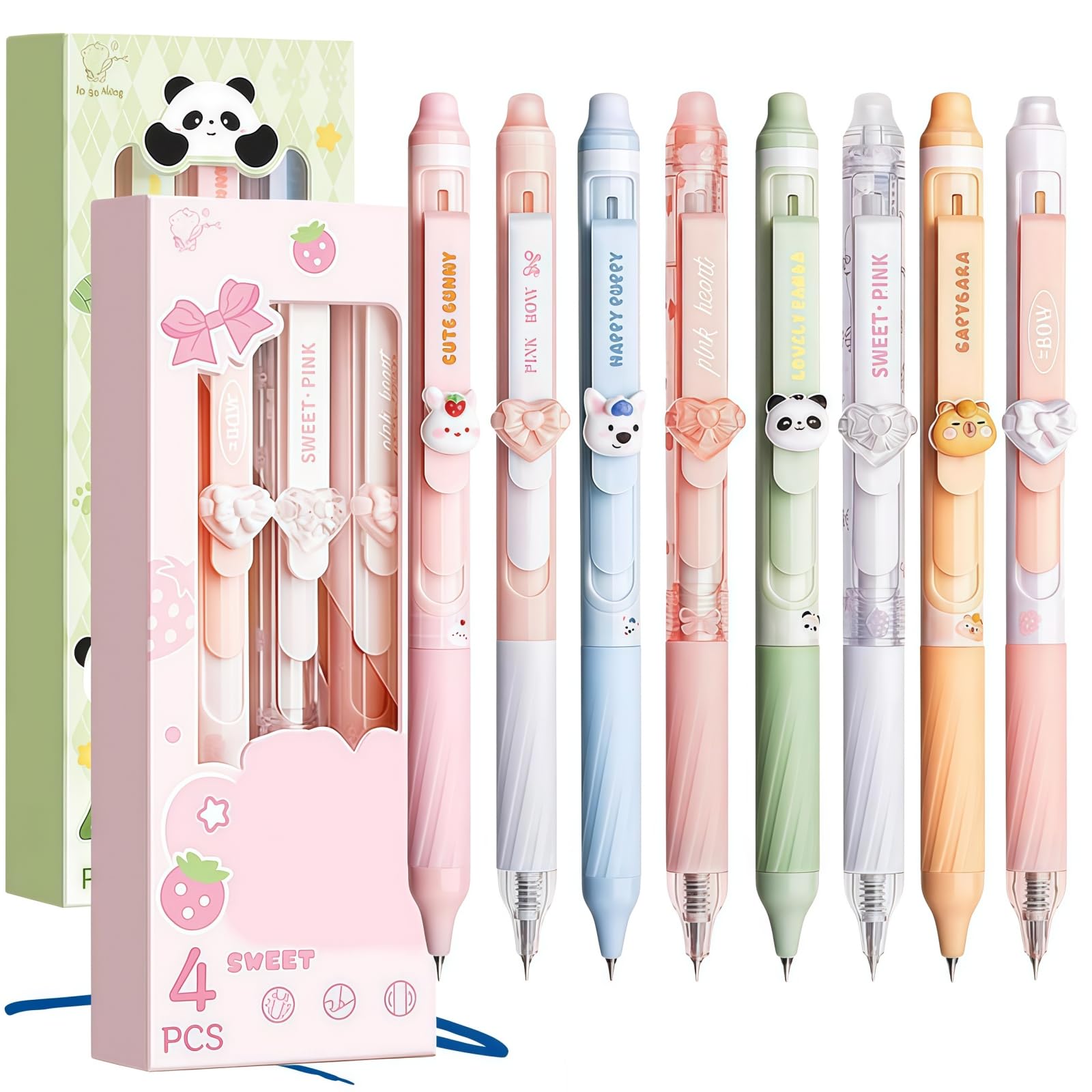 8PCS Cute Ani/mal Erasable Gel Pens Set,0.5mm Handwriting Pens with Erasers,Heart Shape Statio/nery,Blue&Black Friction Pen,Rub Out Pens,Cute Statio/nary,for Handwriting,Multicolored(Blue&Black)