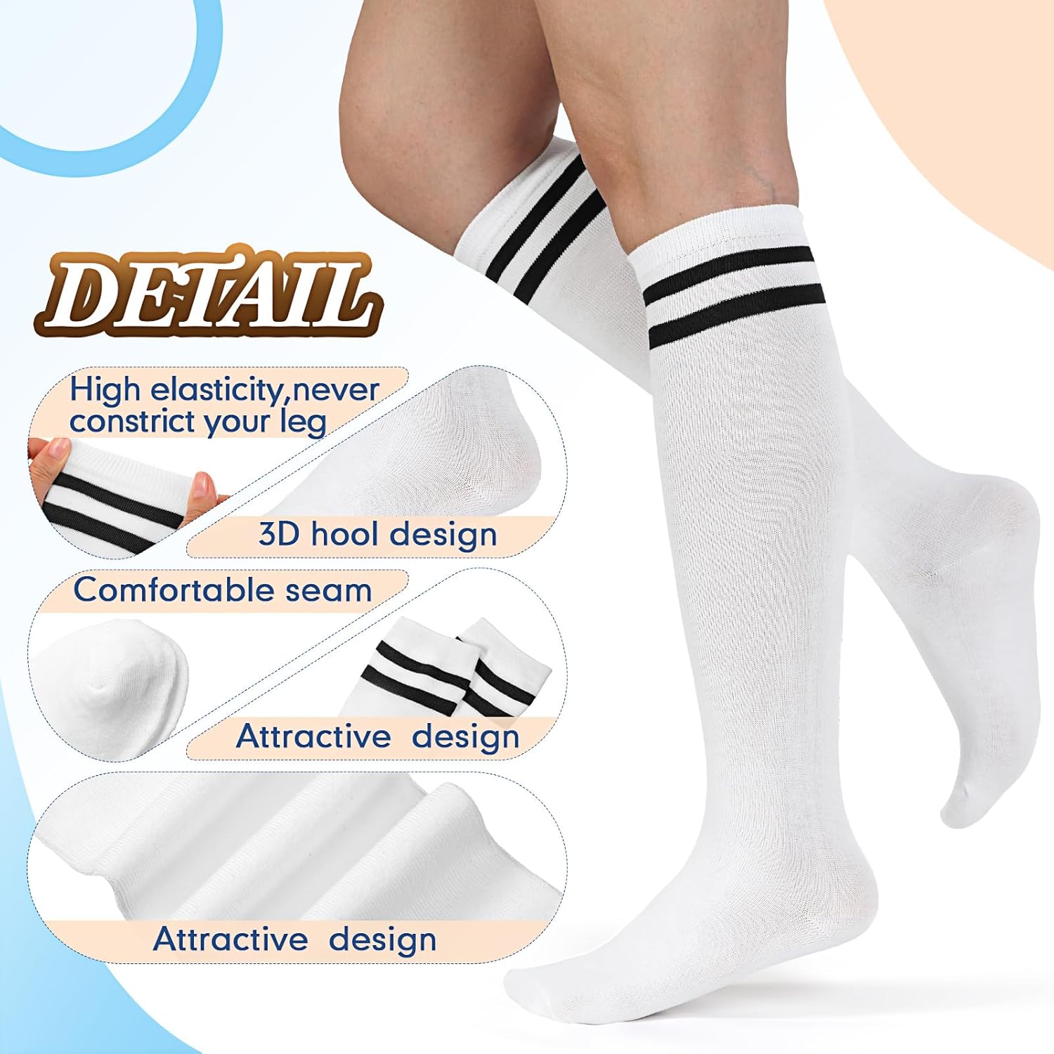 Sintege 3 Pcs Women's Tutu Costume, 5 Layered Tulle Tutu Skirt Y Back Adjustable Elastic Straps Striped Socks - Image 6