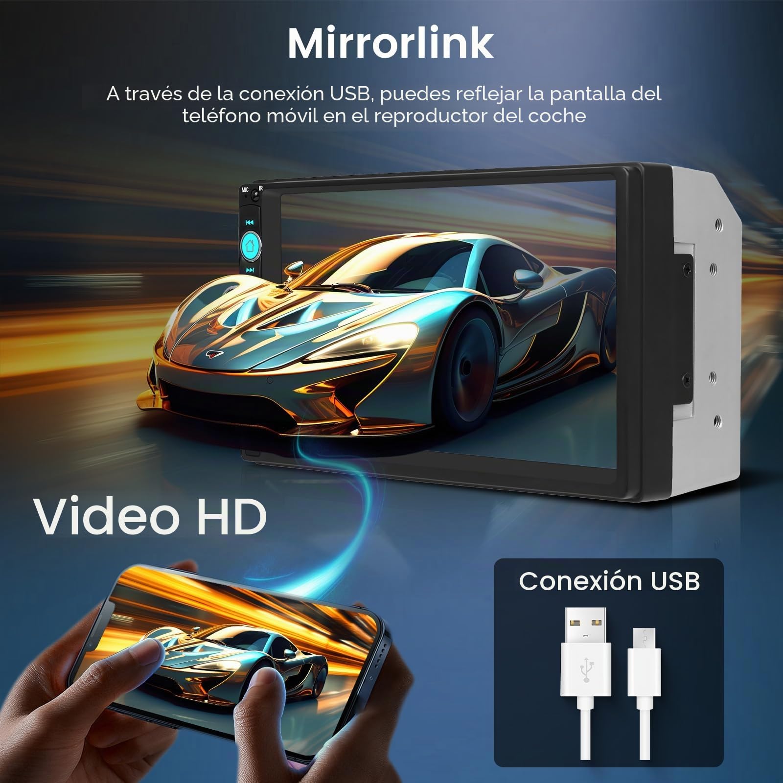 Radio de Coche 2 DIN con Bluetooth Manos Libres, Hodozzy 7 Pulgadas Pantalla Táctil Reproductor MP5 con AUX/USB/FM Radio, Estéreo de Coche 2 DIN Mirrorlink/Luz de Fondo/Controles del Volante+ Cámara