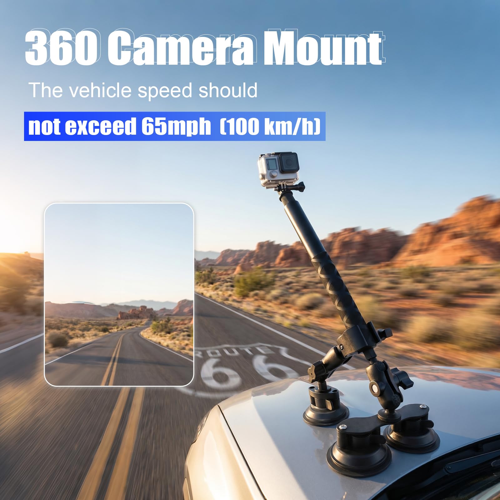 Dreifach Saugnapf Autohalterung Set mit 28-112cm Einziehbarem Selfie Stick, Klemme und Magic Arm für Insta360, Gopro, Akaso, DJI Action Kamera, KFZ Fahrrad Lenker Halterung