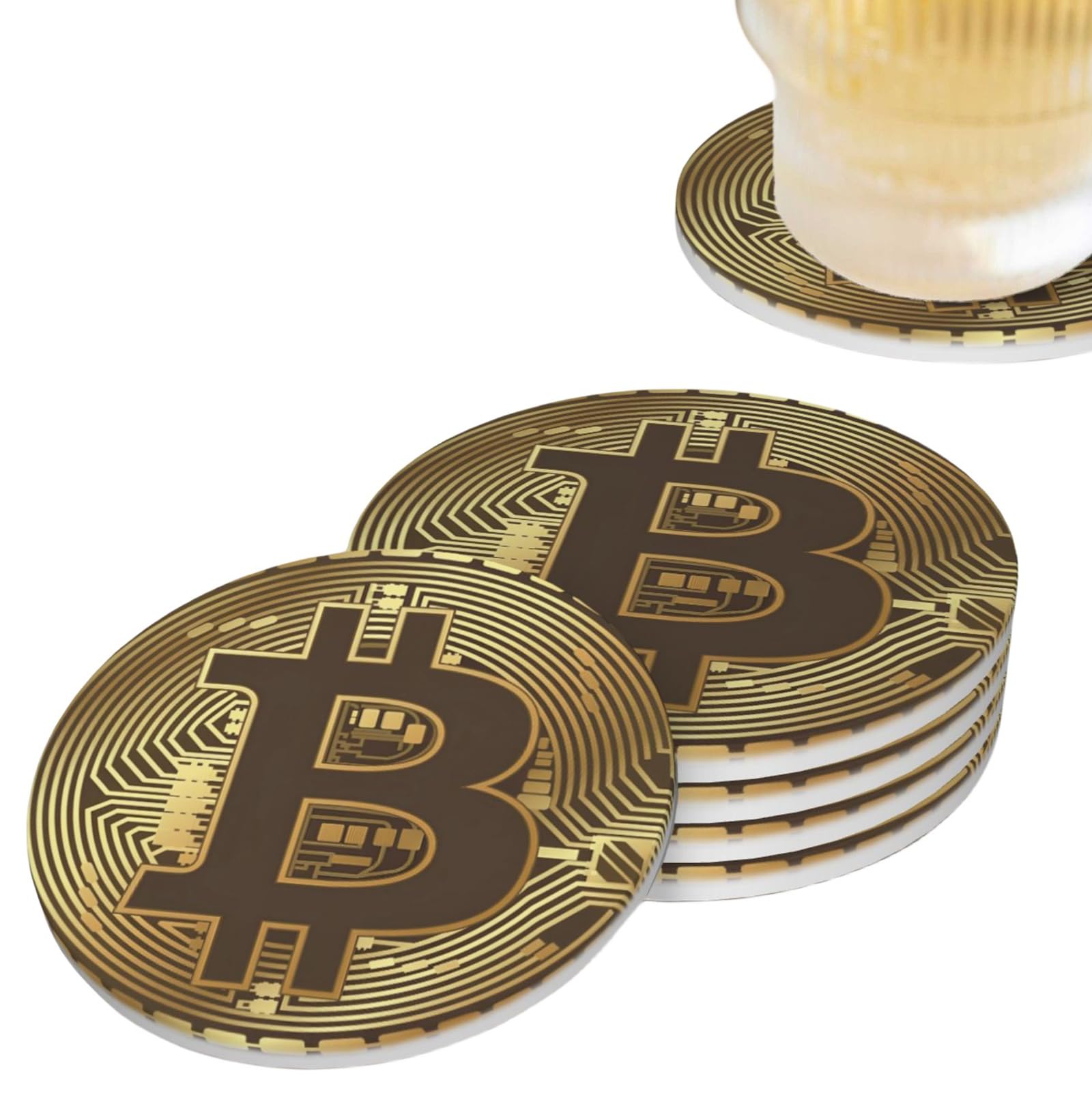 Coasters Funny Bitcoin Crypto Coasters Set Of 4 - 4 Inch Absorbent Ceramic  Drink Coasters With Cork Backing Bar Table Set For 4