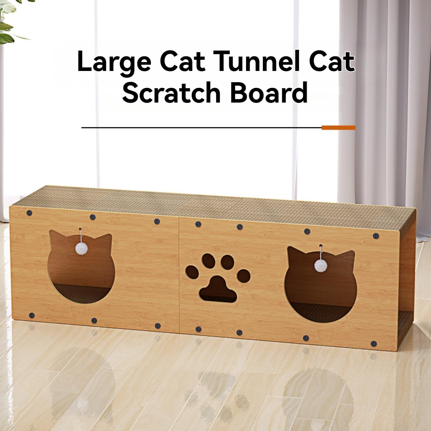Cat Scratching Pads, Multi-Purpose Tunnel, Cat Scratching Board House, Tunnel Scratcher with Toy Hanging Ball, Interactive Peephole and Removable Replacement Corrugated Core