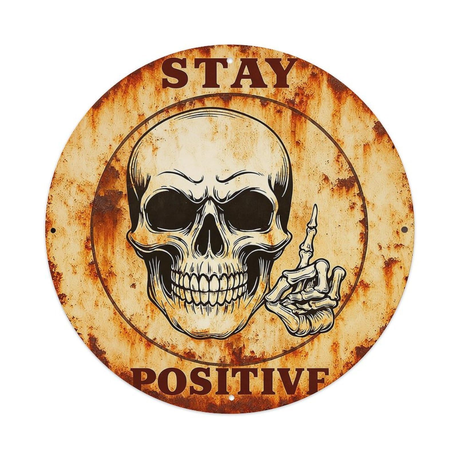 Jdyansheng Vintage Skull Hand Stay Positive Sign Tin Sign Metal Poster Metal Signs For Home Man Cave Bar Cafe Kitchen Laundry Room Wall Decorations 8X8 Inches