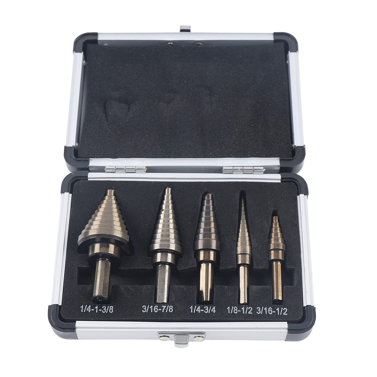 Juego de 5 brocas escalonadas HSS de cobalto profesional para acero inoxidable, metal, madera y plástico.