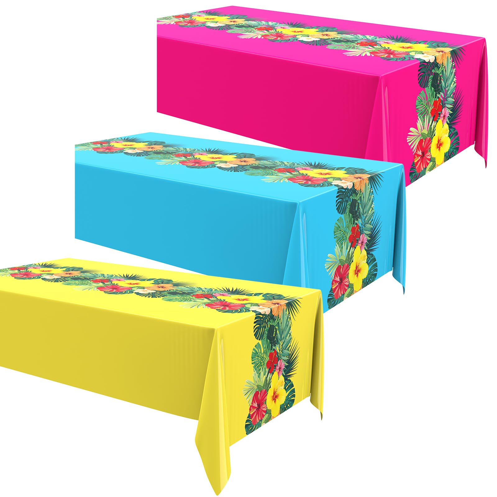 Irenare 3 Sheets Hawaiian Luau Tablecloths 54x108,Rose Red, Blue, Yellow