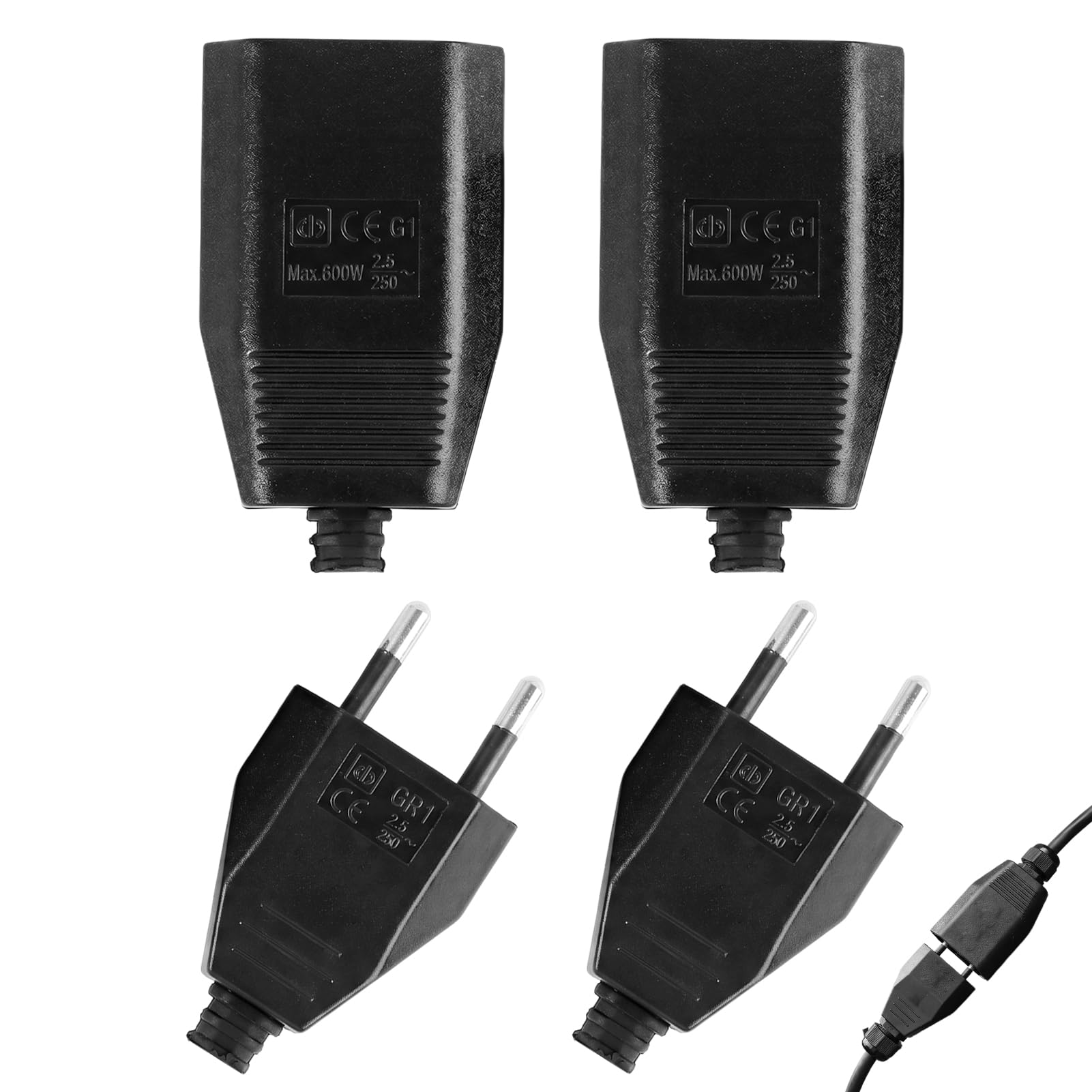 4 Stück Eurostecker Flach, Flachstecker Euro und Flachkupplung Set 2-polig 250V 2,5A, Euro Steckverbinder Verlängerungskabel Ersatzstecker Haushaltsgeräte Lampen Beleuchtung Kleingeräte Haartrockner