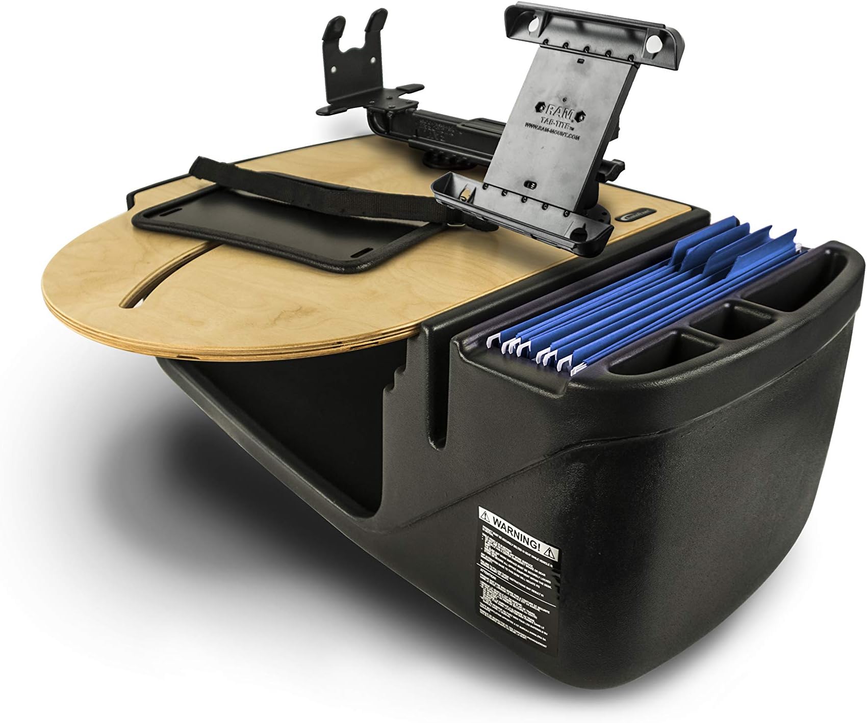 AutoExec AUE37250 RoadMaster Car Desk Birch Finish with Built-in 200 Watt Power Inverter, Printer Stand and Tablet Mount