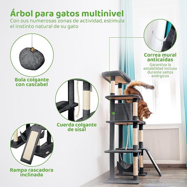Foto 4 de 5 de PAITSY Árbol de Gato XL, rascador para Gato, Percha, nicho, Hamaca, Pelota, columnas de sisal, Peluche