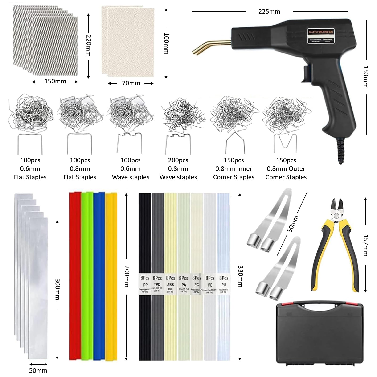 150W Plastic Welding Kit,Plastic Welder,2 in1 Plastic Welder Gun Soldering Kit,Hot Stapler Plastic Welding Car Bumper Repair Kit with 64pcs Plastic Welding Rods,800pcs Staples for Plastic Crack Repair - Image 2