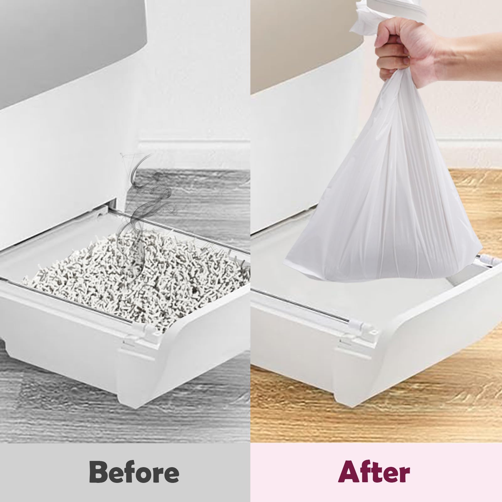 Diseño mejorado para caja de arena para gatos PetSnowy SNOW+, 120 bolsas autosellantes para cajones de residuos para caja de arena automática para gatos (120 piezas)