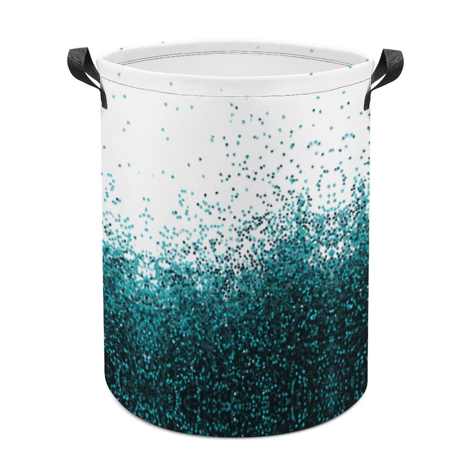 MHYRAC Laundry Hamper, Glitter Blue Teal Laundry Basket, Washing Basket with Handle