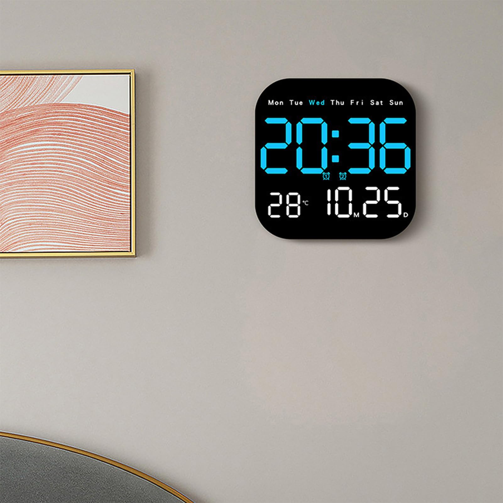 Orologio digitale con datario da appendere, display temporaneo, sveglia