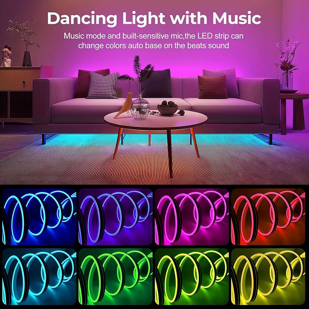 AoLa Tira LED Rgbic Neon, luces flexibles de neón impermeables IP67 5V USB control inteligente/mando a distancia y sincronización musical mediante aplicación Tiras LED para salón y dormitorio,5M