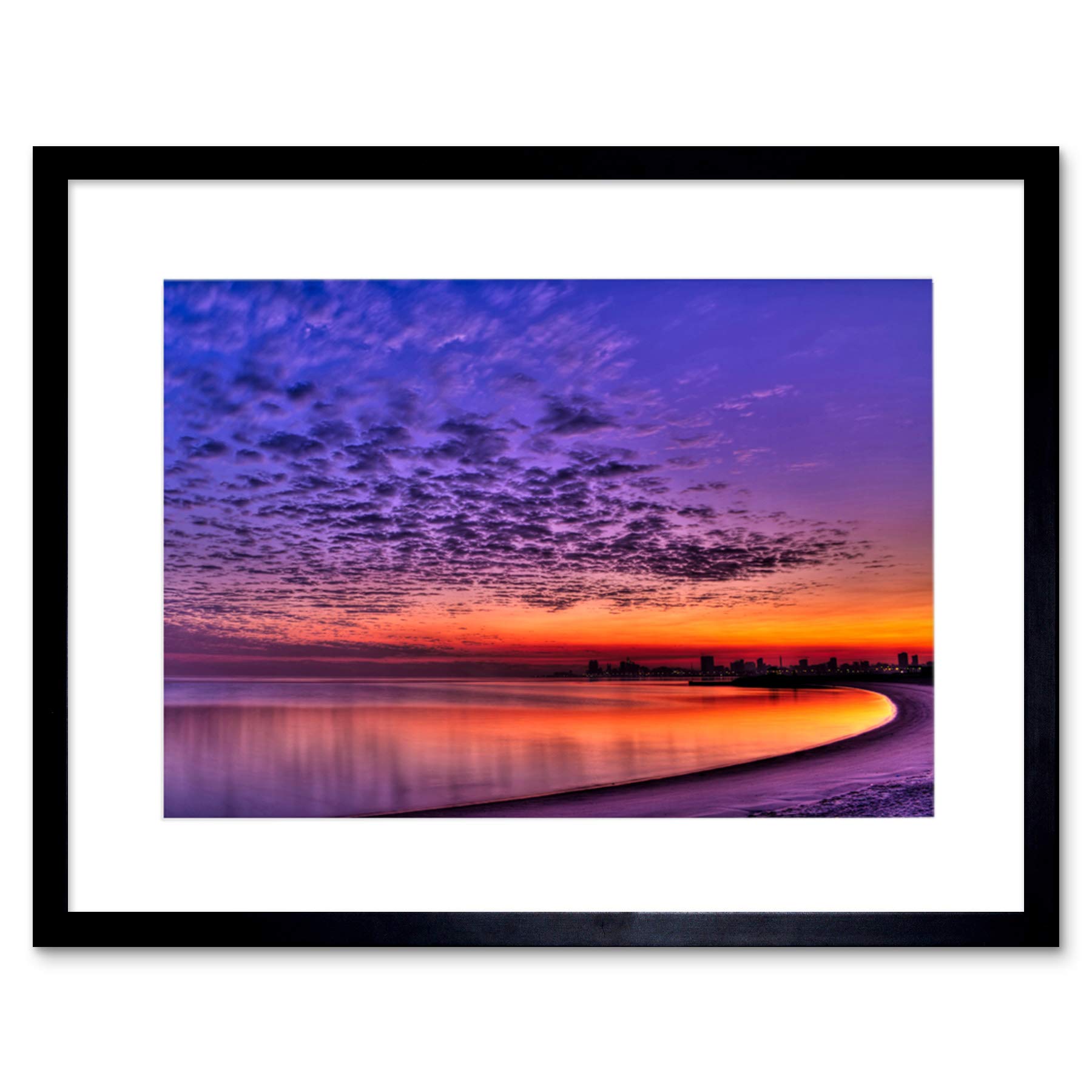 Wee Blue Coo Orange Purple Seascape Beach Sunset Picture Framed Wall Art Print