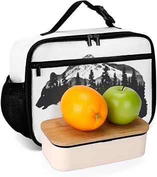 Bear Mountains Reusable Lunch Box Insulated Lunch Bag Cooler Bag Lunchbox Meal Food Container Tote Bag for Women Kids Girls Boy School Camping Hiking Picnic Beach Travel
