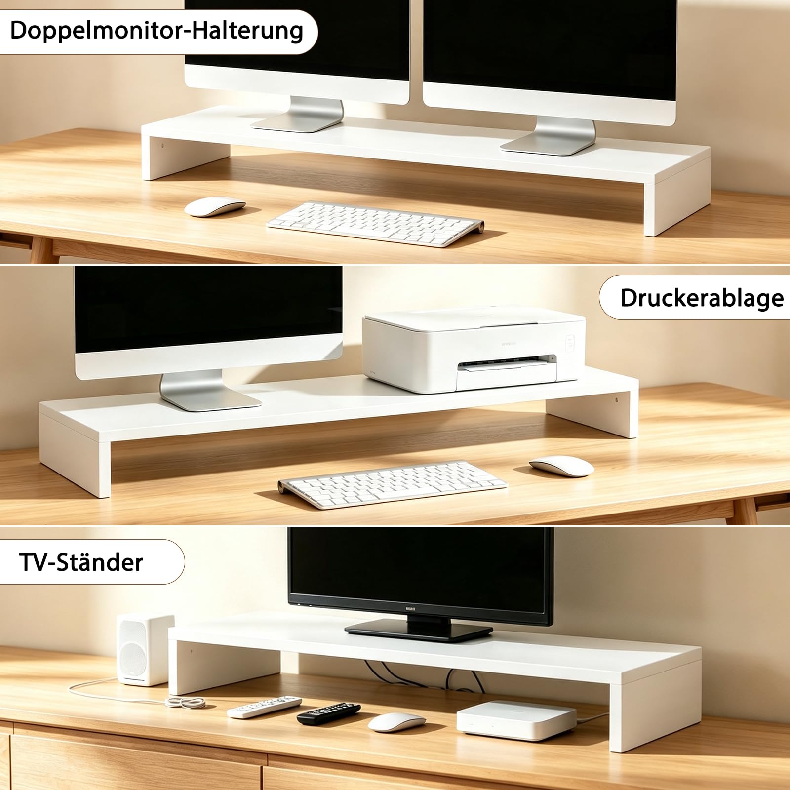Soporte elevador para monitor y TV, organizador ergonómico de 12 cm de altura para pantallas de hasta 32 pulgadas, diseño de ahorro de espacio 85 x 35 cm (largo x ancho)