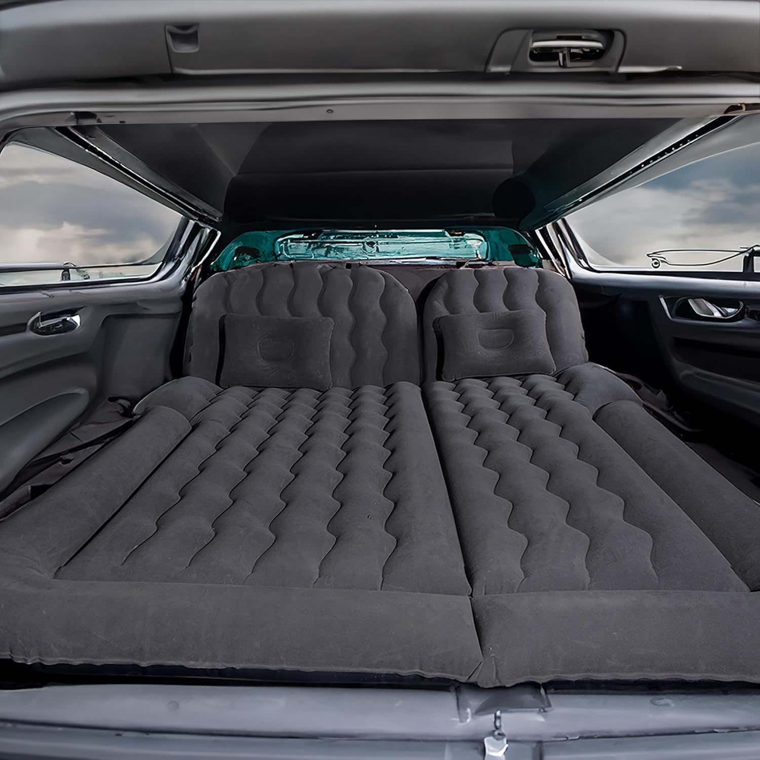 amazon basics SUV Car Inflatable Bed | 2 Air Pillow & Air Pump | Car Sleeping Bed for Kids | Car Back Seat Bed | Quick Inflatable Bed | Car Bed for Trip, Camping, Picnic, Pool & Beach Pack of 1 Black-image-38