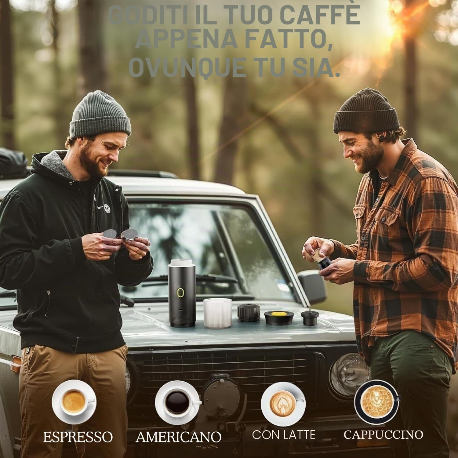 Portatile Caffettiera capsule 3 in 1 compatibile con Nespresso Dolce Gusto e Caffè Macinato - Macchina da caffè multicapsula per il trasporto - piccola (nero)