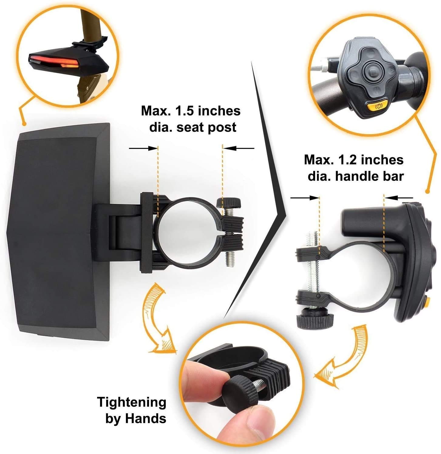 Luz de la cola de la bicicleta con señales de giro-Control remoto inalámbrico IPX4 Bicicleta impermeable Traslight-USB Seguridad recargable de seguridad Bicicleta Freno de bicicleta Luces trasera