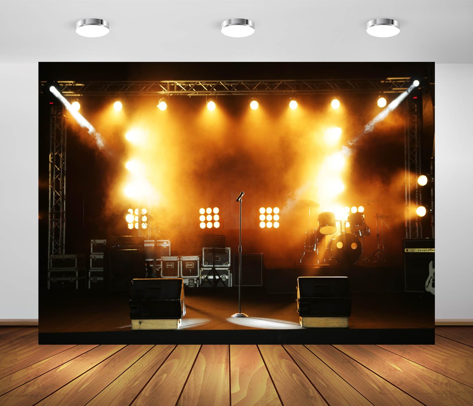 BELECO 4.6x3m Stoffhintergrund Konzertbühne | Schlagzeug Mikrofone Scheinwerfer Live Konzert Hintergrund Musikparty Banner Foto Studio Requisiten