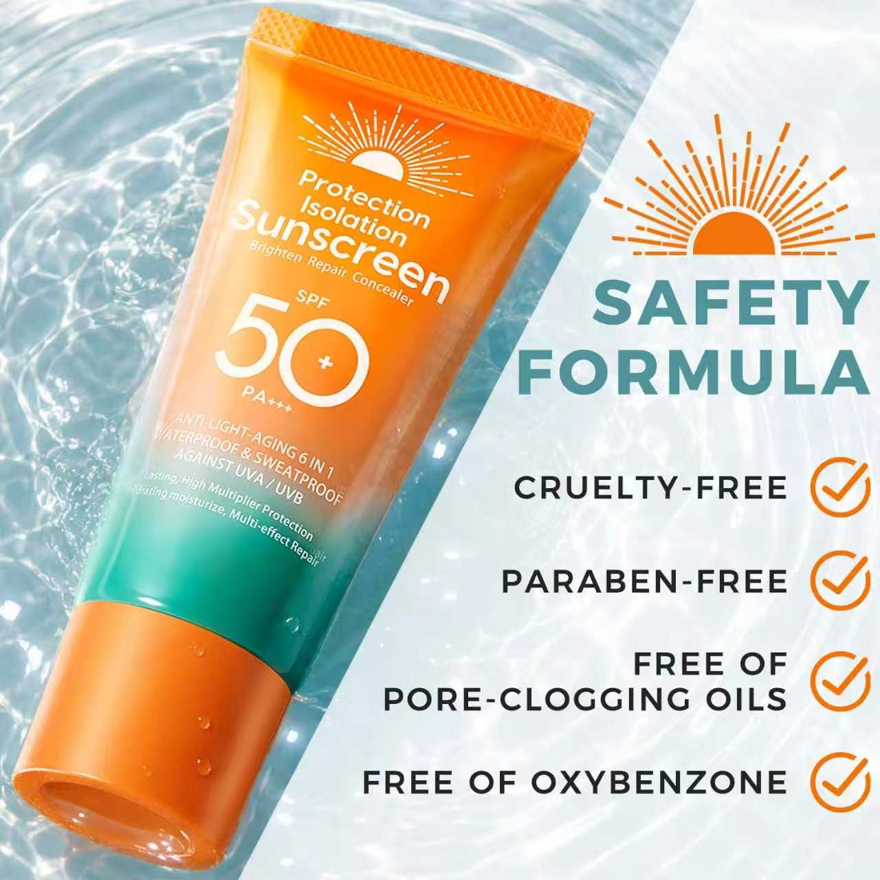 Sunscreen SPF 50, Oil-Free Sunscreen Lotion for Face and Body, Broad Spectrum UVA/UVB Protection, Oxybenzone-Free, Hydrating Sunblock, Travel Size Sunscreen & Family Size Sunscreen, 1.76 Ounce