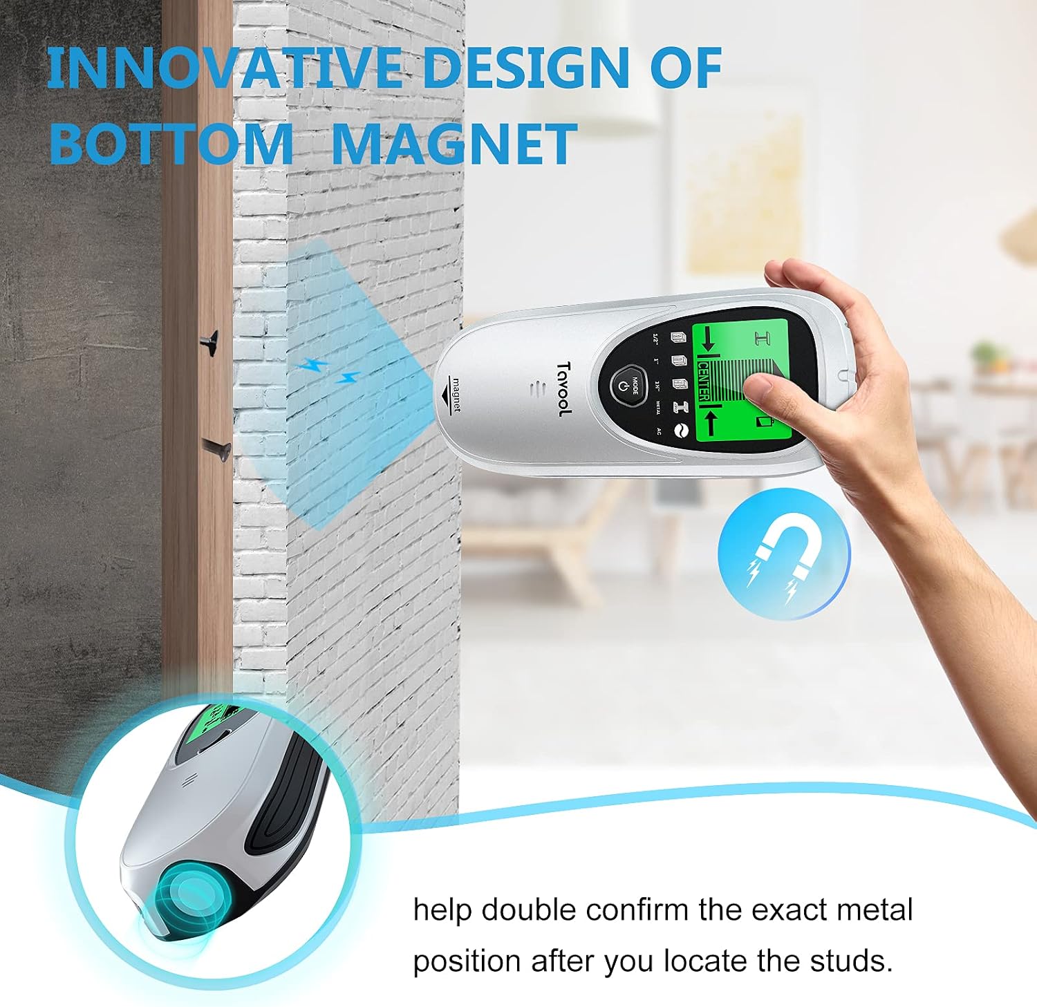 Stud Finder - 6 in 1 Electronic Stud Sensor Wall Scanner Wall Detector Beam Finder Center Finding with LCD Display and Magnet for Drywall Wood Joist AC Wires Metal Detection