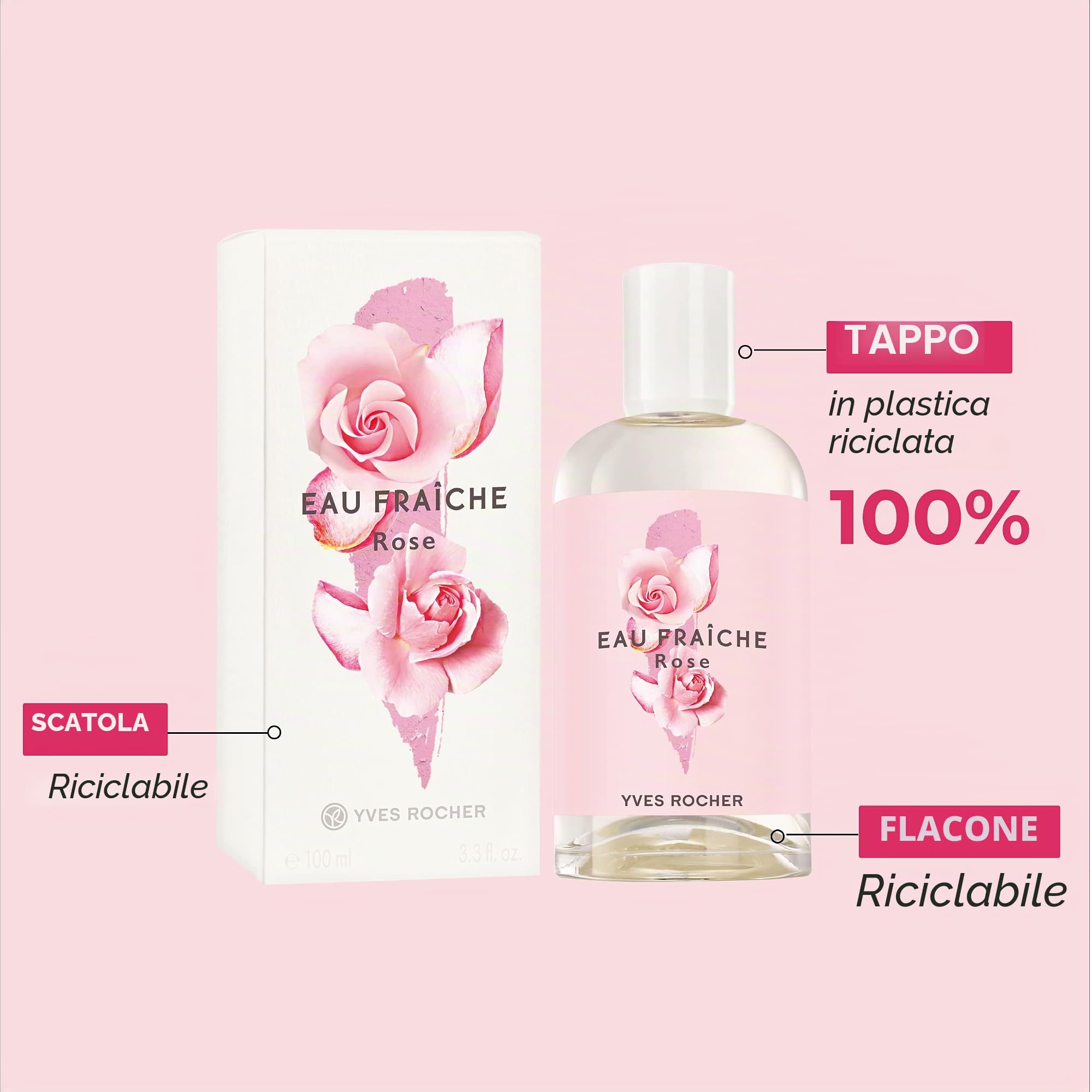 Yves Rocher LA COLLECTION │ Fiori di rosa Eau Fraîche │ Eau de Toilette rinfrescante da donna │ Freschezza rosa floreale │ Delicato profumo floreale │ 100 ml