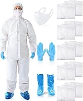 Shyyween 10-Pack Disposable Hazmat Suits with Hood, Nitrile Gloves, Masks & Shoe Covers - Protective Paint Coveralls