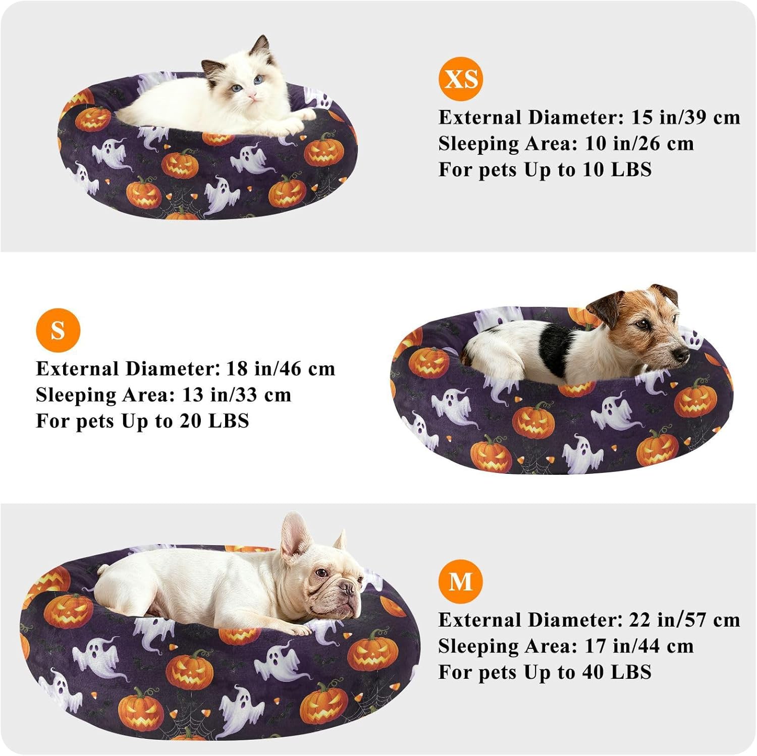 Pet Dog Bed Calming Anti Anxiety Fluffy Cat Pillow Bed for Small Size Pets Supplies M Halloween Pumpkin Purple