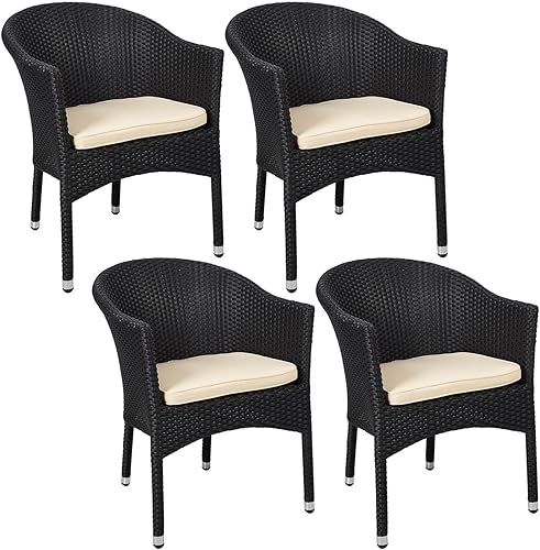 Miniatura 7 de TRY & DO Silla de comedor de ratán para patio, silla de mimbre de polietileno para exteriores con cojín de esponja suave extraíble, sillón para todo