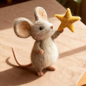 Cute Needle Felt Mouse 4 x 8 cm Felt Mouse Figures with Five-Pointed Star, Felt Mice Decoration, Cute Felt Mice Figure, Animals Felting, Christmas Decoration Figure Animals Needle Felting
