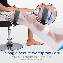 COMFYTHERA Waterproof Cast Cover for Shower Ankle Wound Protector Bath Adult Watertight Cast Bag Showering for Surgery Foot, Ankle, Burns Reusable (E-Long Leg M - Non-Slip)